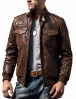 Stunningly stylish Aviator leather jacket in dark brown colour. The jacket has a mix of biker and Aviator feel to it. Skilfully crafted by our expert leather jacket makers in a fine finished top end leather.  Genuine Leather Satin Lining Zip fastening Two pockets inner Original YKK zips Fashion jacket - Image 2