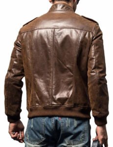 Stunningly stylish Aviator leather jacket in dark brown colour. The jacket has a mix of biker and Aviator feel to it. Skilfully crafted by our expert leather jacket makers in a fine finished top end leather.  Genuine Leather Satin Lining Zip fastening Two pockets inner Original YKK zips Fashion jacket - Image 3