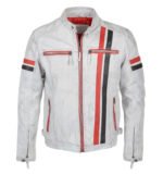 Men’s Biker Style White Leather Jacket BK04
