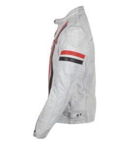 Men’s Biker Style White Leather Jacket BK04 - Image 3