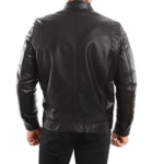 Black Leather Cafe Racer Jacket Men's - Image 3