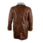 Men’s Brown Leather Shearling Long Coat - Image 4