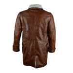 Men’s Brown Leather Shearling Long Coat - Image 4