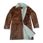 Men’s Brown Leather Shearling Long Coat - Image 3