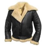 Black Aviator Fur Shearling Jacket In Genuine Leather