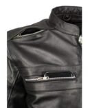 Men's Stand Up Collar Jacket In Black Leather - Image 2