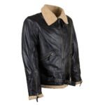 B3 Vintage aviator shearling Black Sheepskin leather jacket - Image 4