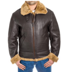 Leather Fur Brown Jacket Men’s In Aviator Style