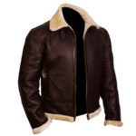 Men’s Brown Leather Aviator Jacket With Fur Collar - Image 4