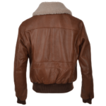 Brown Leather Jacket With Fur Collar In Aviator Style - Image 3