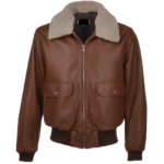 Brown Leather Jacket With Fur Collar In Aviator Style