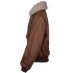 Brown Leather Jacket With Fur Collar In Aviator Style - Image 4