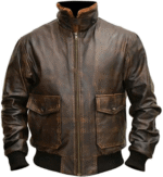 Fur Collar Distressed Brown Leather Jacket - Image 3