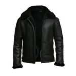 Black Genuine Leather Fur Collar Aviator Jacket