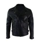 Black Biker Brando Style Leather Jacket