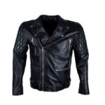Black Leather Men’s Quilted Jacket In Brando Style - Image 4