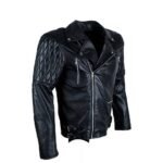 Black Leather Men’s Quilted Jacket In Brando Style - Image 5