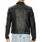 Black Cafe Racer Real Leather Jacket For Men - Image 3