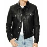 Black Cafe Racer Real Leather Jacket For Men