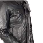 Men’s Black Leather Biker Cafe Racer Jacket - Image 5