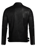 Black Leather Biker Men’s Cross Zipper Jacket - Image 4