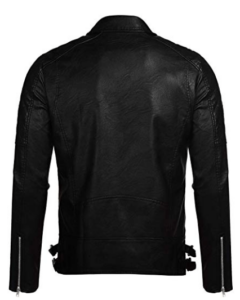 Black Leather Biker Men’s Cross Zipper Jacket - Image 4