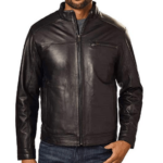 Black Leather Round Collar Jacket Men