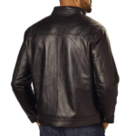 Black Leather Round Collar Jacket Men - Image 5