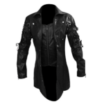 Black Leather Long Trench Coat For Men
