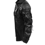 Black Leather Long Trench Coat For Men - Image 4