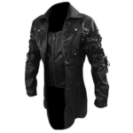 Black Leather Long Trench Coat For Men - Image 5