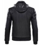 Men's Leather Bomber Jacket With Removable Hood - Image 4