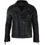 Black Brando Leather Jacket Distressed Biker For Men’s