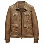 Brown Leather Biker Multi Pocket Jacket