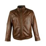 Men’s Light Brown Leather Jacket In Cafe Racer