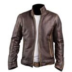 Leather Light Brown Jacket Men's In Cafe Racer Style {On Sale}