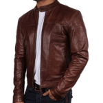 Brown Cafe Racer Leather Jacket Men’s - Image 2