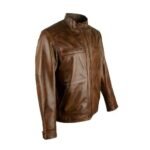 Men’s Light Brown Leather Jacket In Cafe Racer - Image 5