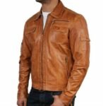 Cafe Racer Brown Distressed Leather Jacket For Men - Image 2