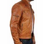 Cafe Racer Brown Distressed Leather Jacket For Men - Image 3