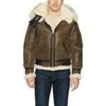 Men’s Brown Leather Bomber Jacket With Hood