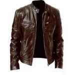 Sword Brown Genuine Leather Cafe Racer Motorcycle Jacket
