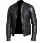 Men's Quilted Black Jacket In Genuine Leather