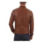 Genuine Leather Men's Brown Biker Jacket - Image 3