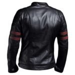 Men Black Leather Red Stripes Biker Jacket {Sale} - Image 3