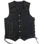 Biker Men’s Black Vest With Side Laces In Leather
