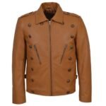 Men's Leather Camel Jacket In Cafe Racer Style