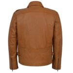 Men's Leather Camel Jacket In Cafe Racer Style - Image 3