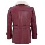 Men’s Fur Collar Dark Red Leather Coat - Image 4