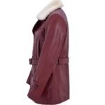 Men’s Fur Collar Dark Red Leather Coat - Image 5